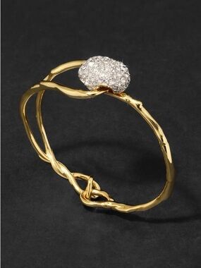Alexis Bittar Solanales Crystal Pebble Clasp Bracelet Gold Vine Clear C Z AU21